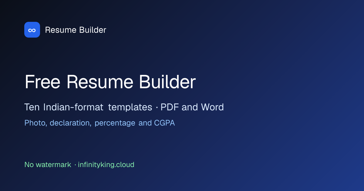 Free Resume Builder — Indian Format CV Maker · Infinityking